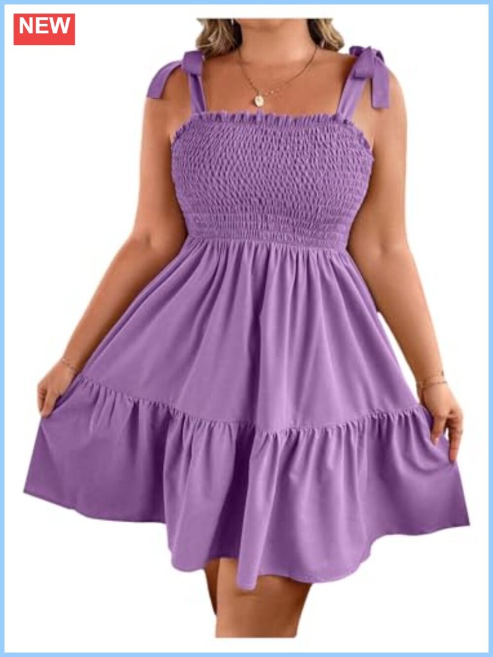 Floerns Plus Size Summer Smocked Sundress Tie Shoulder Ruffle Swing Dress